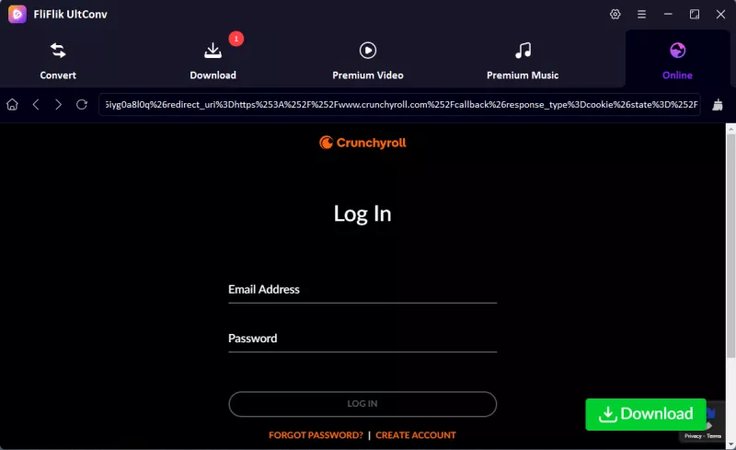 Sign in to Crunchyroll in Ultconv