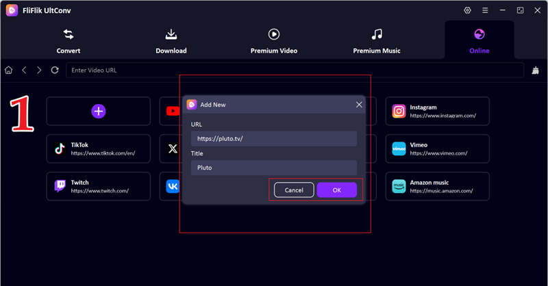 Open Pluto Tv Converter in Ultconv Downloader