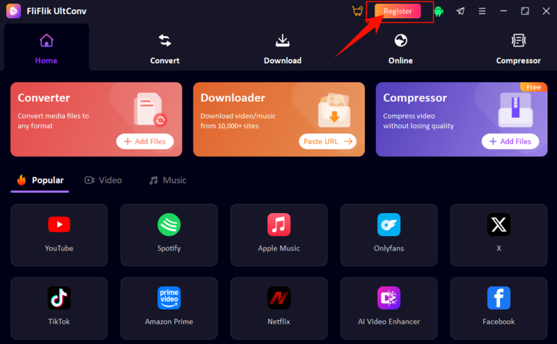Ultconv Main Interface Register Button