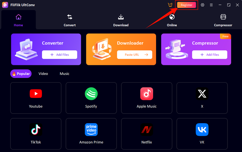 Ultconv Main Interface Register Button