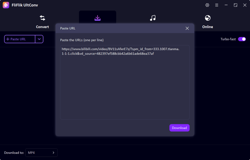 UltConv paste bilibili url
