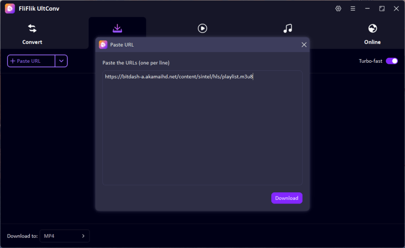 ultconv paste m3u8 url