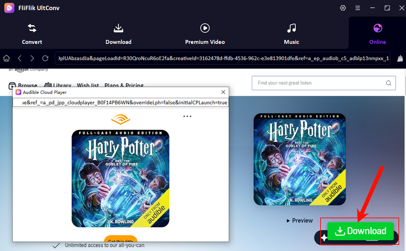 Play Audible Audiobook Inside Ultconv Browser