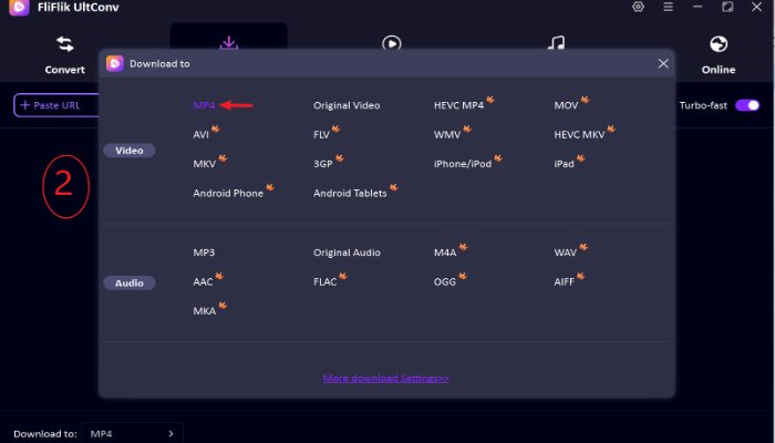 select output format mp4