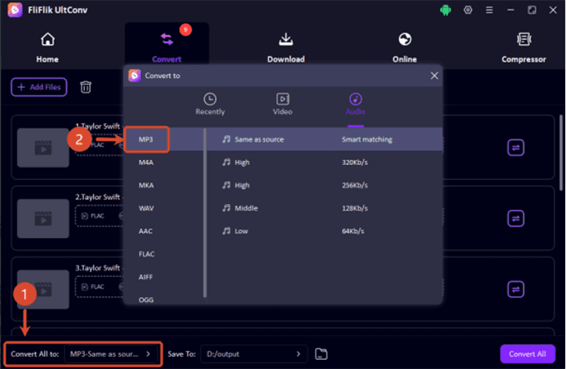 select mp3 output format in ultconv