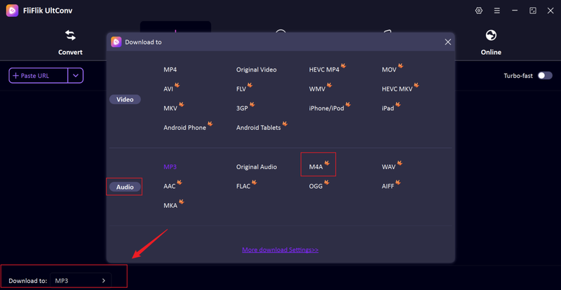 Choose M4a Output Format in Ultconv Settings