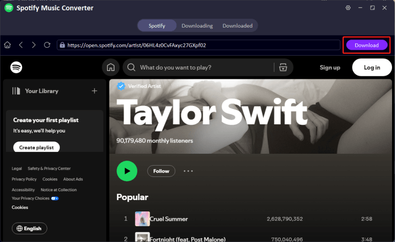 select track or playlist click download