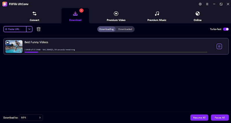 ultconv start downloading video