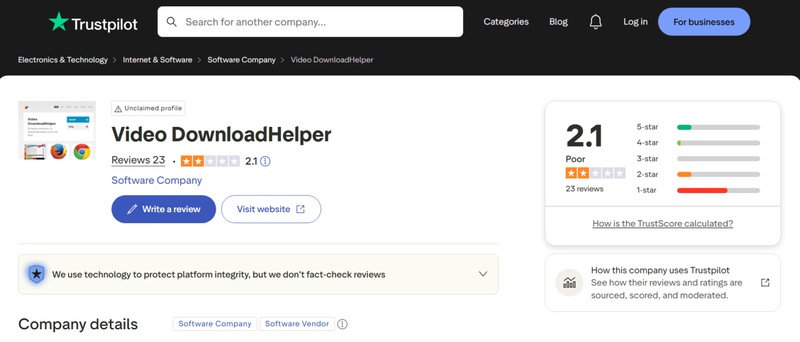 Video Downloadheelper Trustpilot Rating
