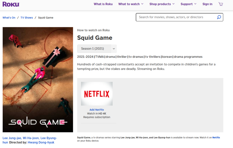 watch squid game on roku