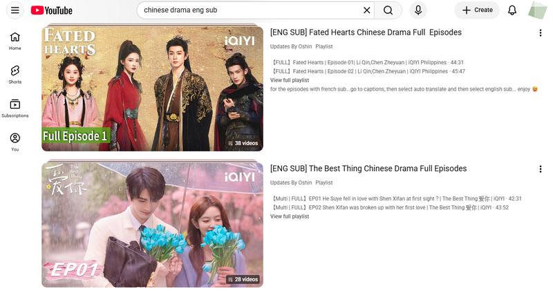 youtube chinese drama website