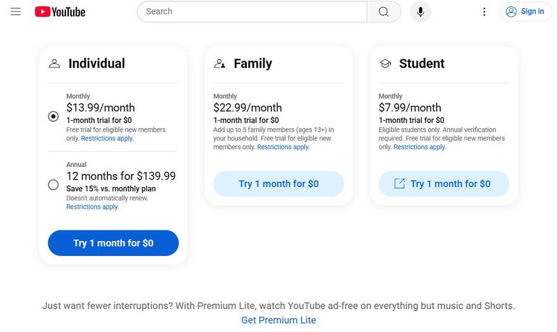 Youtube Premium Pricing