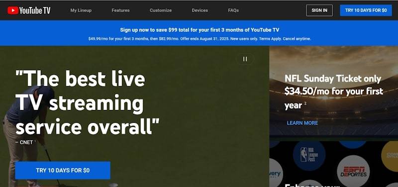 youtube tv sports coverage