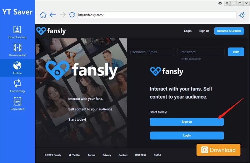 Open Fansly Website in Ytsaver Browser