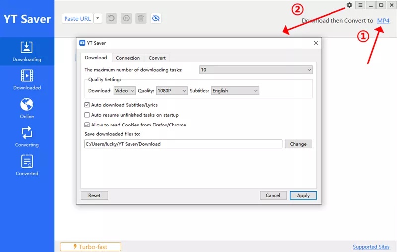 Choose Video Format and Resolution in Ytsaver